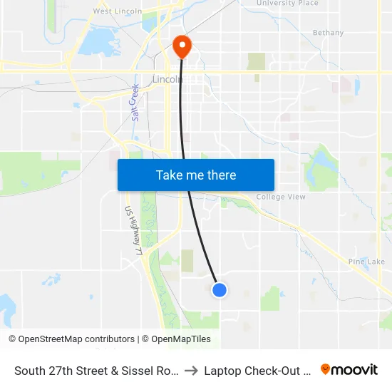 South 27th Street & Sissel Road, SW to Laptop Check-Out Union map