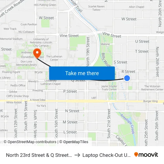 North 23rd Street & Q Street, NW to Laptop Check-Out Union map