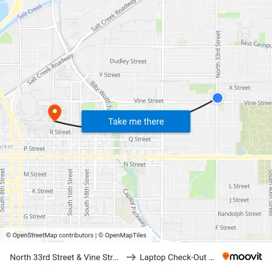 North 33rd Street & Vine Street, NE to Laptop Check-Out Union map