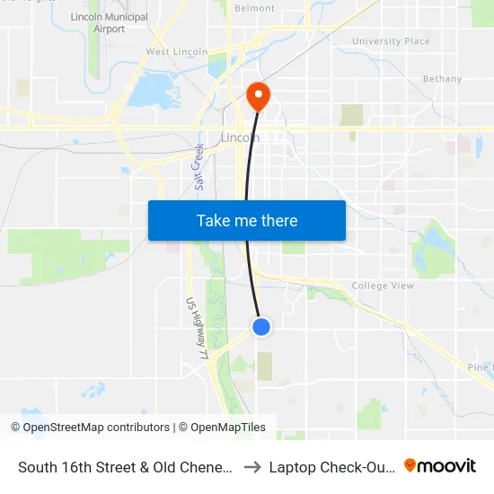 South 16th Street & Old Cheney Road, NW to Laptop Check-Out Union map