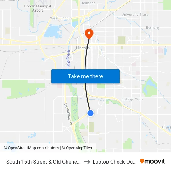 South 16th Street & Old Cheney Road, NE to Laptop Check-Out Union map