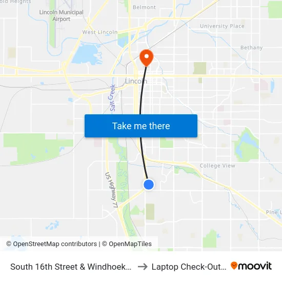 South 16th Street & Windhoek Drive, SW to Laptop Check-Out Union map