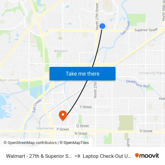 Walmart - 27th & Superior Street to Laptop Check-Out Union map