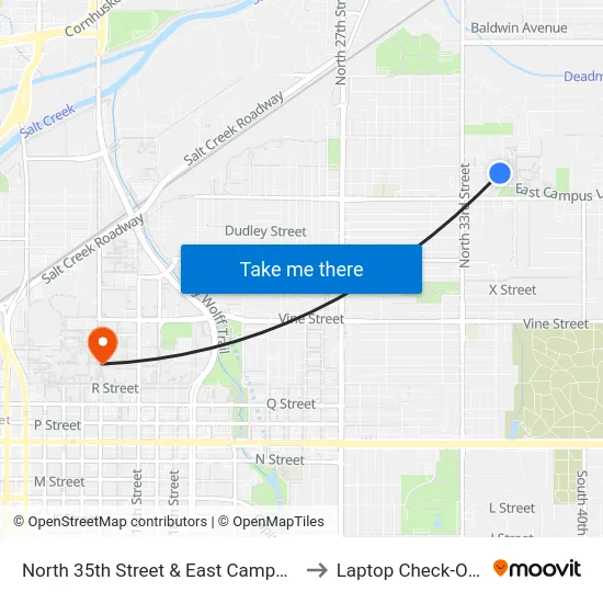 North 35th Street & East Campus Loop South to Laptop Check-Out Union map