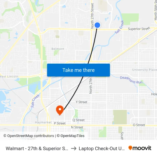 Walmart - 27th & Superior Street to Laptop Check-Out Union map