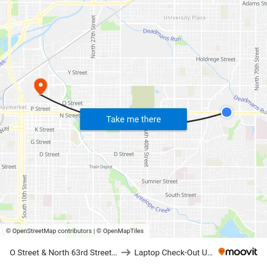 O Street & North 63rd Street, NW to Laptop Check-Out Union map