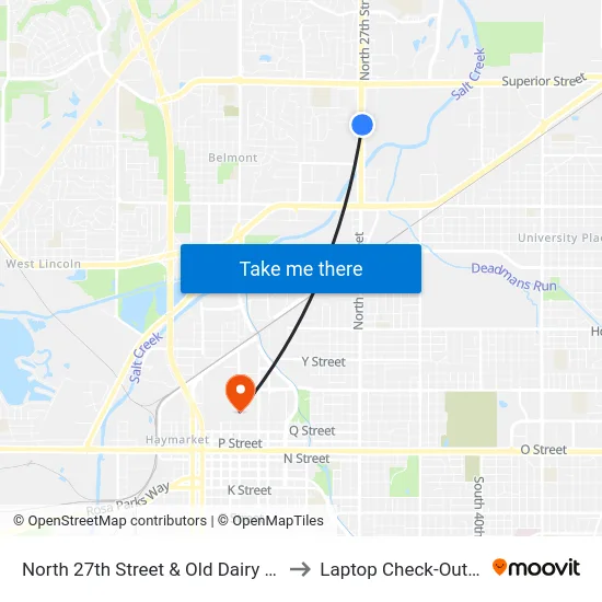 North 27th Street & Old Dairy Road, NE to Laptop Check-Out Union map
