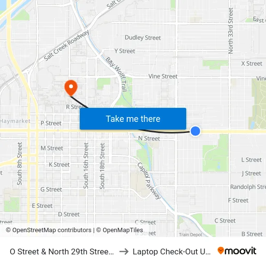 O Street & North 29th Street, NE to Laptop Check-Out Union map
