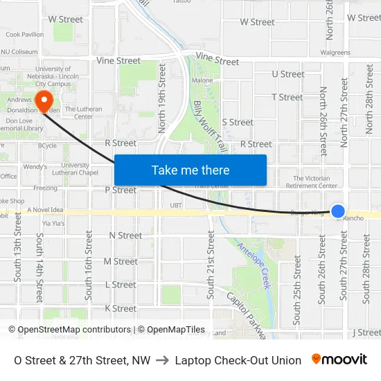 O Street & 27th Street, NW to Laptop Check-Out Union map