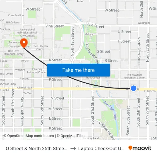 O Street & North 25th Street, NE to Laptop Check-Out Union map