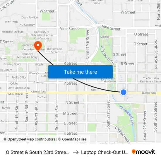 O Street & South 23rd Street, NW to Laptop Check-Out Union map