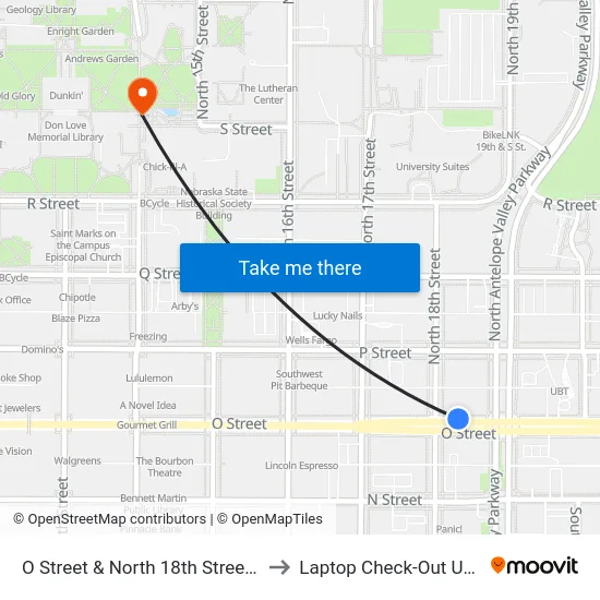 O Street & North 18th Street, NE to Laptop Check-Out Union map
