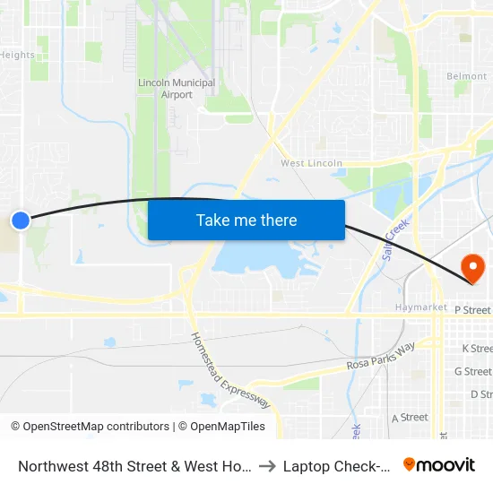 Northwest 48th Street & West Holdrege Street, SW to Laptop Check-Out Union map