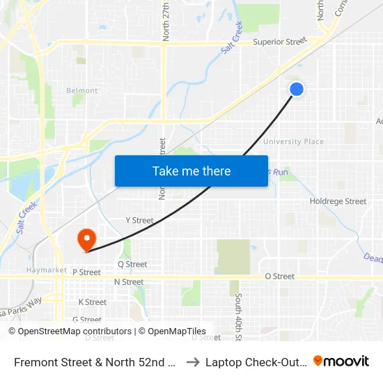 Fremont Street & North 52nd Street, SW to Laptop Check-Out Union map