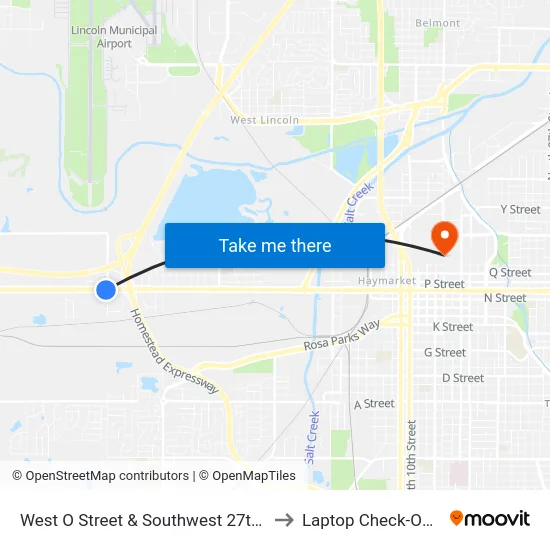 West O Street & Southwest 27th Street, SW to Laptop Check-Out Union map