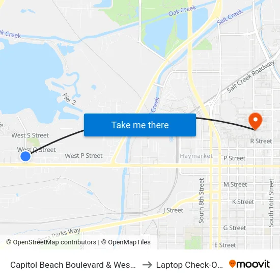 Capitol Beach Boulevard & West P Street, NW to Laptop Check-Out Union map