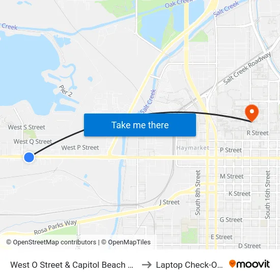 West O Street & Capitol Beach Boulevard, SW to Laptop Check-Out Union map