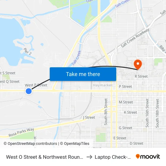 West O Street & Northwest Roundhouse Drive, Se to Laptop Check-Out Union map