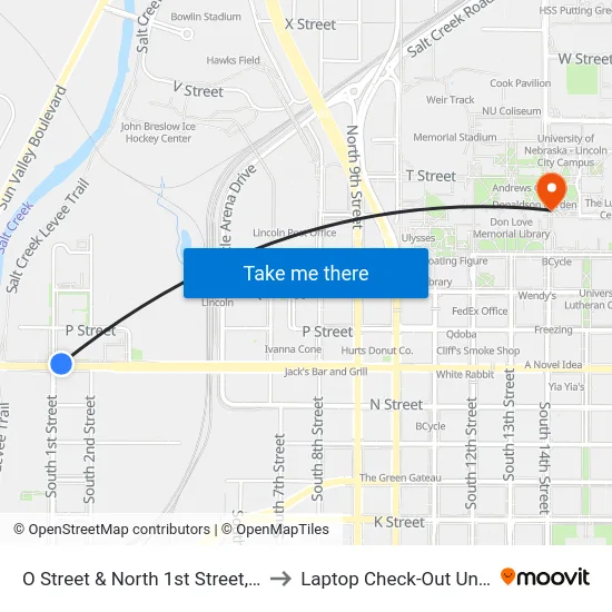 O Street & North 1st Street, NE to Laptop Check-Out Union map