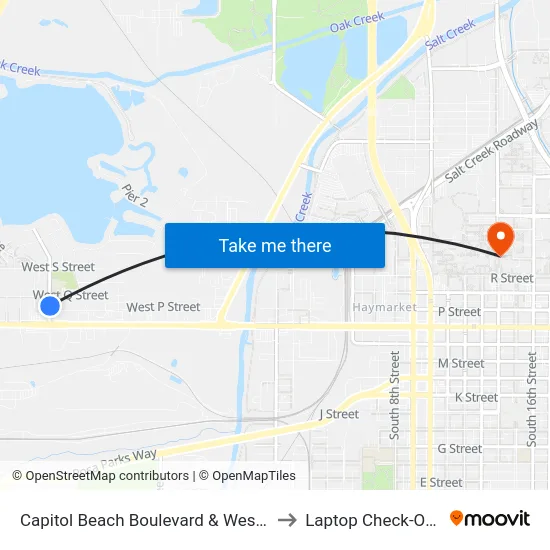 Capitol Beach Boulevard & West P Street, NE to Laptop Check-Out Union map