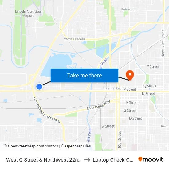 West Q Street & Northwest 22nd Street, NE to Laptop Check-Out Union map