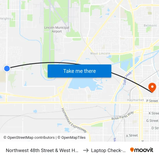 Northwest 48th Street & West Holdrege Street, NE to Laptop Check-Out Union map