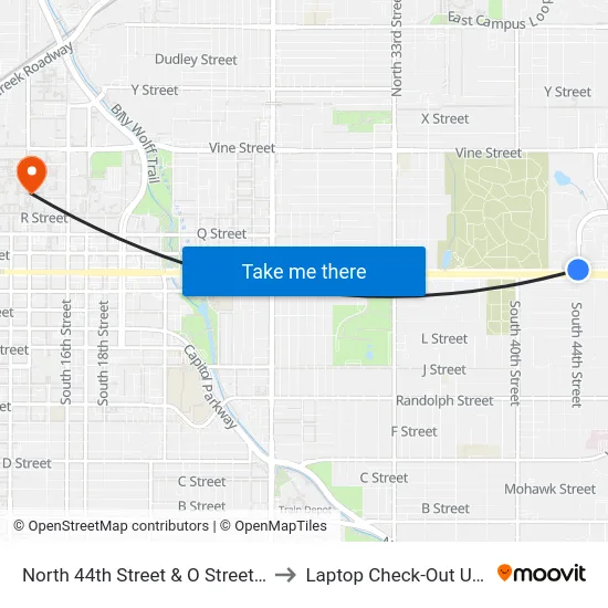 North 44th Street & O Street, NW to Laptop Check-Out Union map