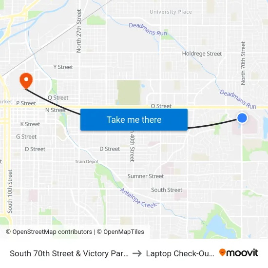 South 70th Street & Victory Park Drive, NE to Laptop Check-Out Union map