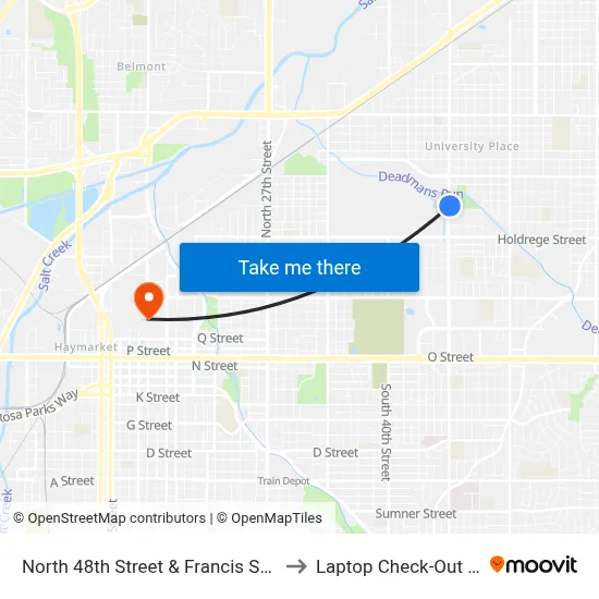 North 48th Street & Francis Street, NE to Laptop Check-Out Union map