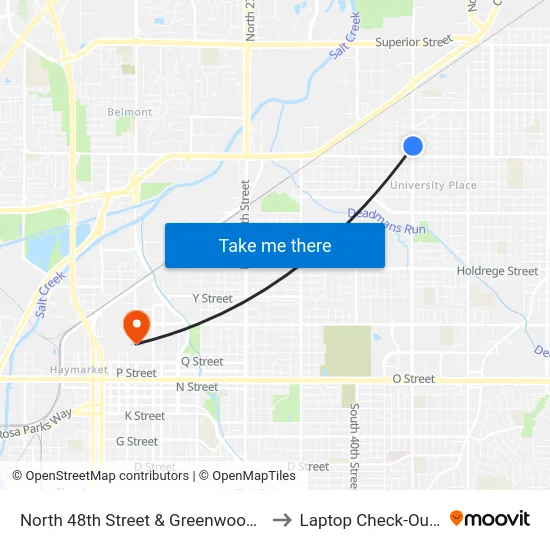 North 48th Street & Greenwood Street, NE to Laptop Check-Out Union map