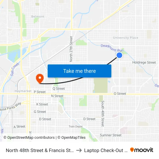 North 48th Street & Francis Street, SW to Laptop Check-Out Union map