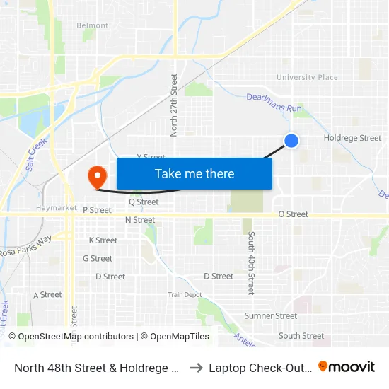 North 48th Street & Holdrege Street, SW to Laptop Check-Out Union map