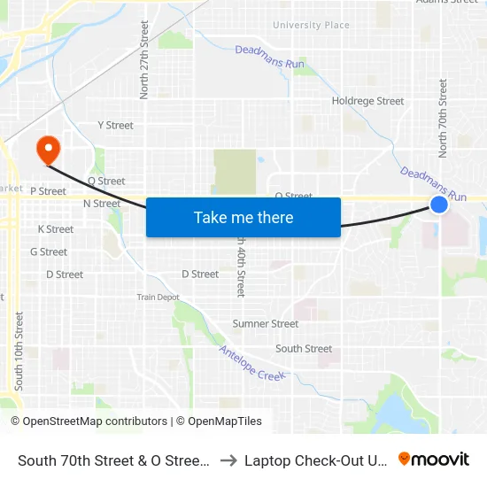 South 70th Street & O Street, SW to Laptop Check-Out Union map