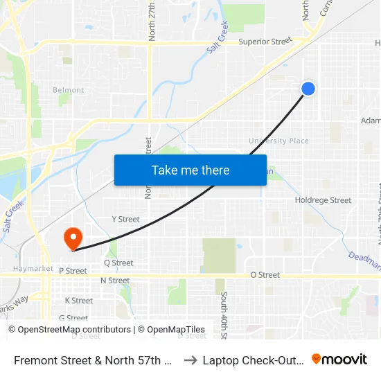 Fremont Street & North 57th Street, NE to Laptop Check-Out Union map