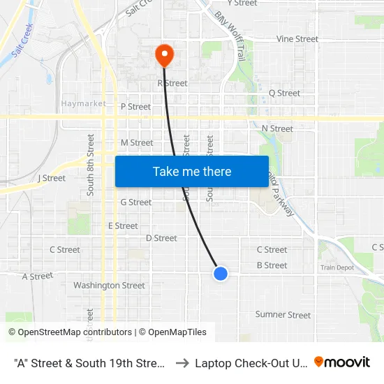 "A" Street & South 19th Street, SW to Laptop Check-Out Union map