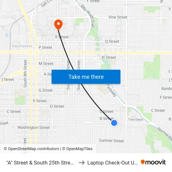 "A" Street & South 25th Street, SW to Laptop Check-Out Union map