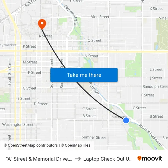 "A" Street & Memorial Drive, SW to Laptop Check-Out Union map