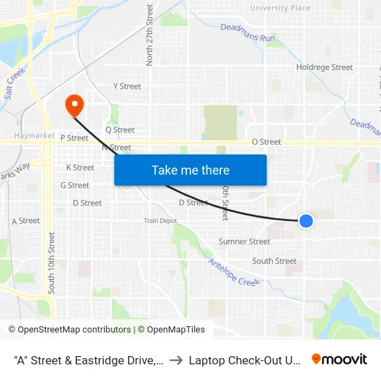 "A" Street & Eastridge Drive, SW to Laptop Check-Out Union map
