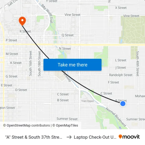 "A" Street & South 37th Street, NW to Laptop Check-Out Union map