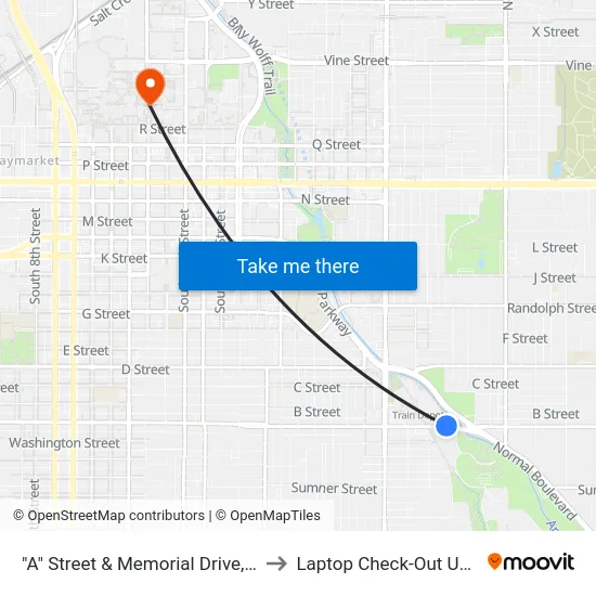 "A" Street & Memorial Drive, NW to Laptop Check-Out Union map