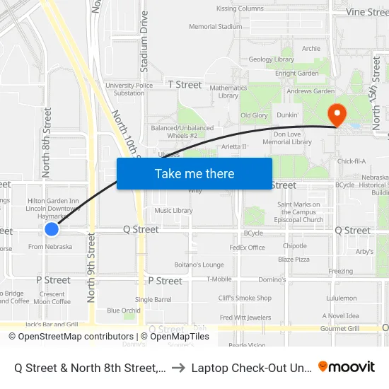 Q Street & North 8th Street, NE to Laptop Check-Out Union map