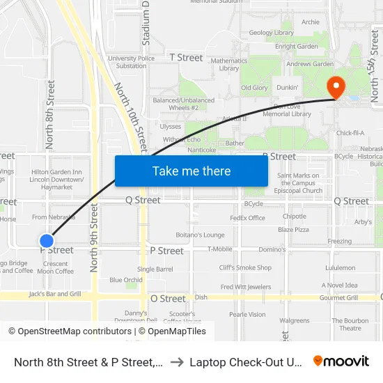 North 8th Street & P Street, NW to Laptop Check-Out Union map