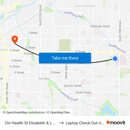 Chi Health St Elizabeth & L Street to Laptop Check-Out Union map