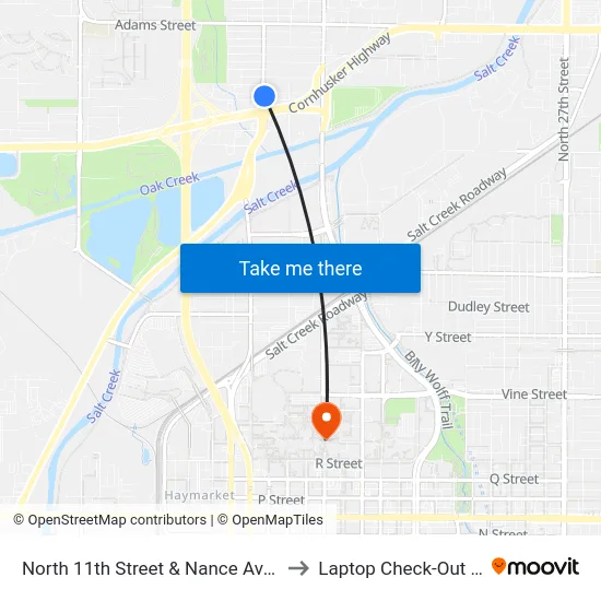 North 11th Street & Nance Avenue, NE to Laptop Check-Out Union map