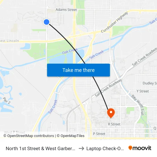 North 1st Street & West Garber Avenue, SW to Laptop Check-Out Union map