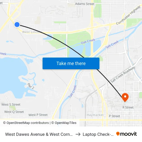West Dawes Avenue & West Cornhusker Highway, NE to Laptop Check-Out Union map