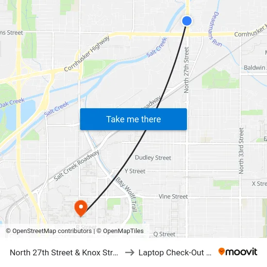 North 27th Street & Knox Street, SW to Laptop Check-Out Union map