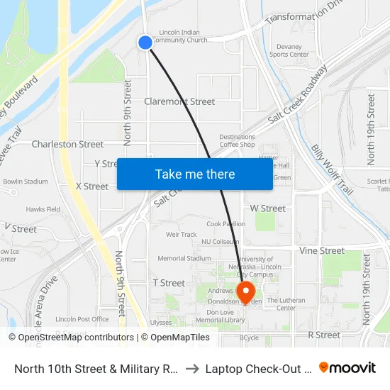 North 10th Street & Military Road, SW to Laptop Check-Out Union map