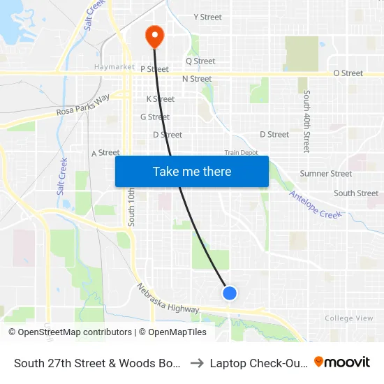 South 27th Street & Woods Boulevard, NW to Laptop Check-Out Union map