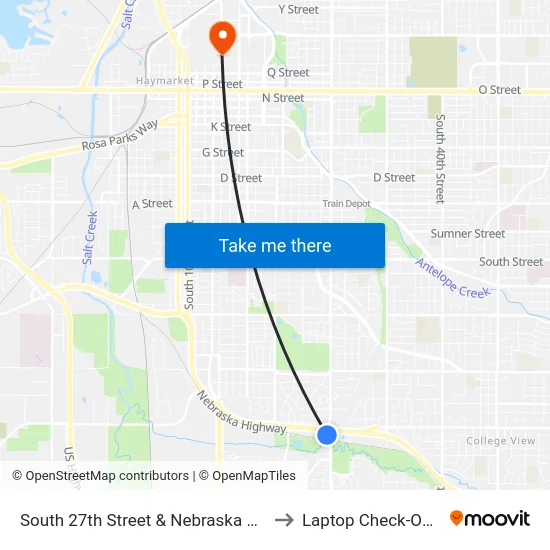 South 27th Street & Nebraska Parkway, SW to Laptop Check-Out Union map